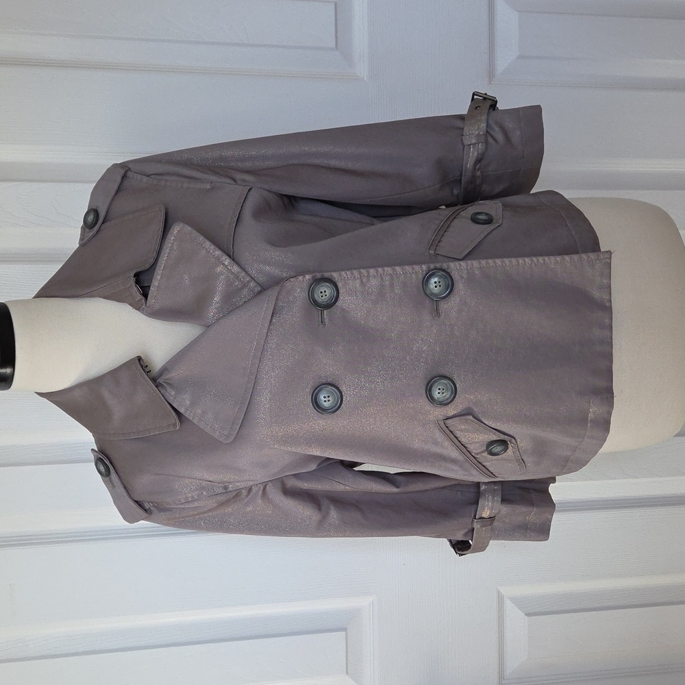 ALFANI METALLIC PEA COAT DOUBLE BREASTED BELT BUCKLE WRIST MILITARY STYLE MEDIUM